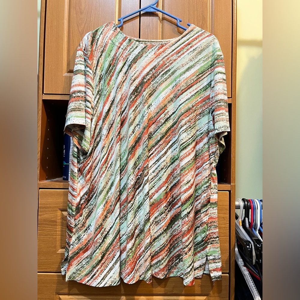 Southern Lady Diagonal Striped Top in Green, Orange, and White